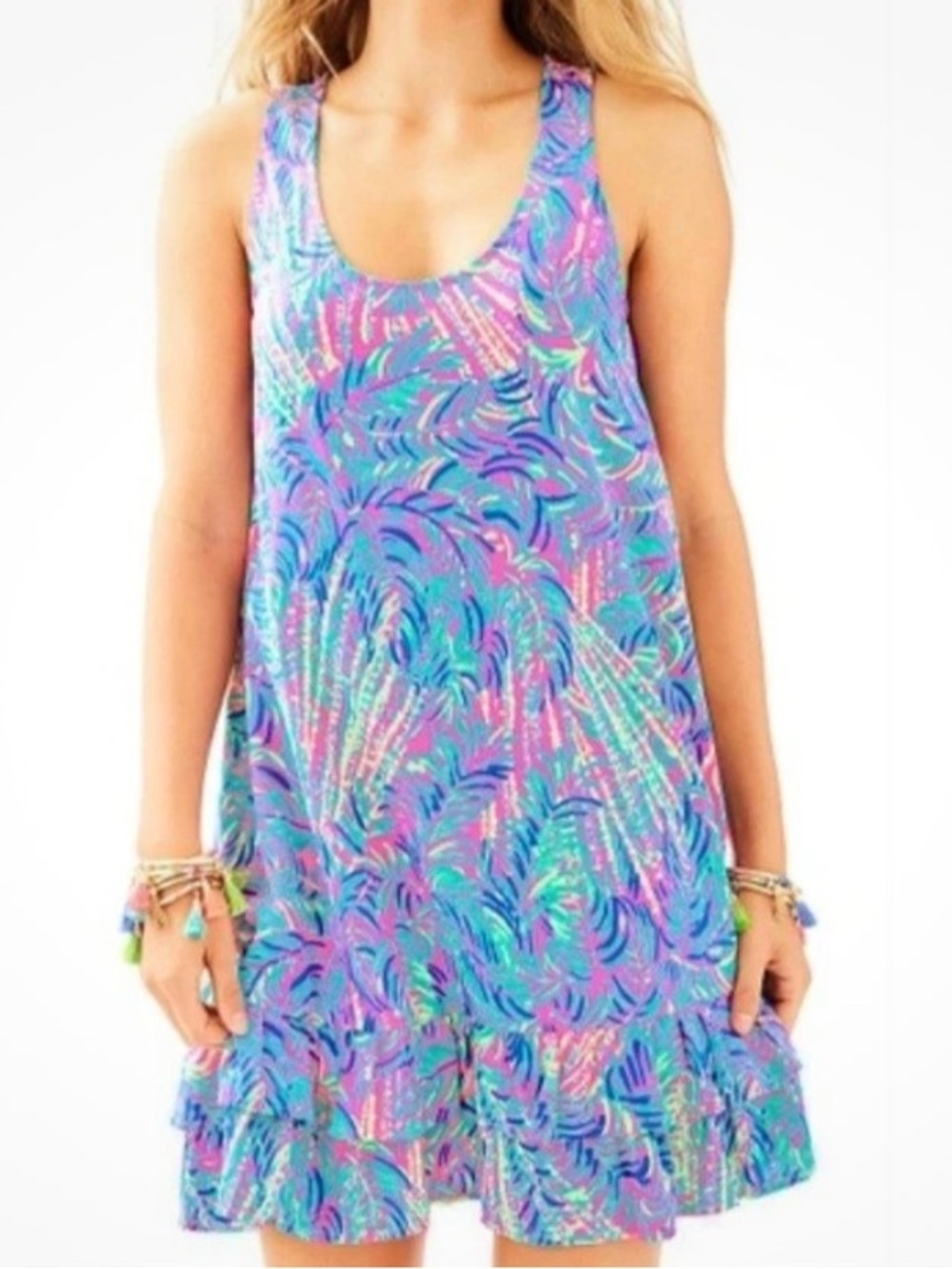 lilly pulitzer Evangelia Pima Cotton Racer Back Dress Pink Sunset Coco Breeze XS